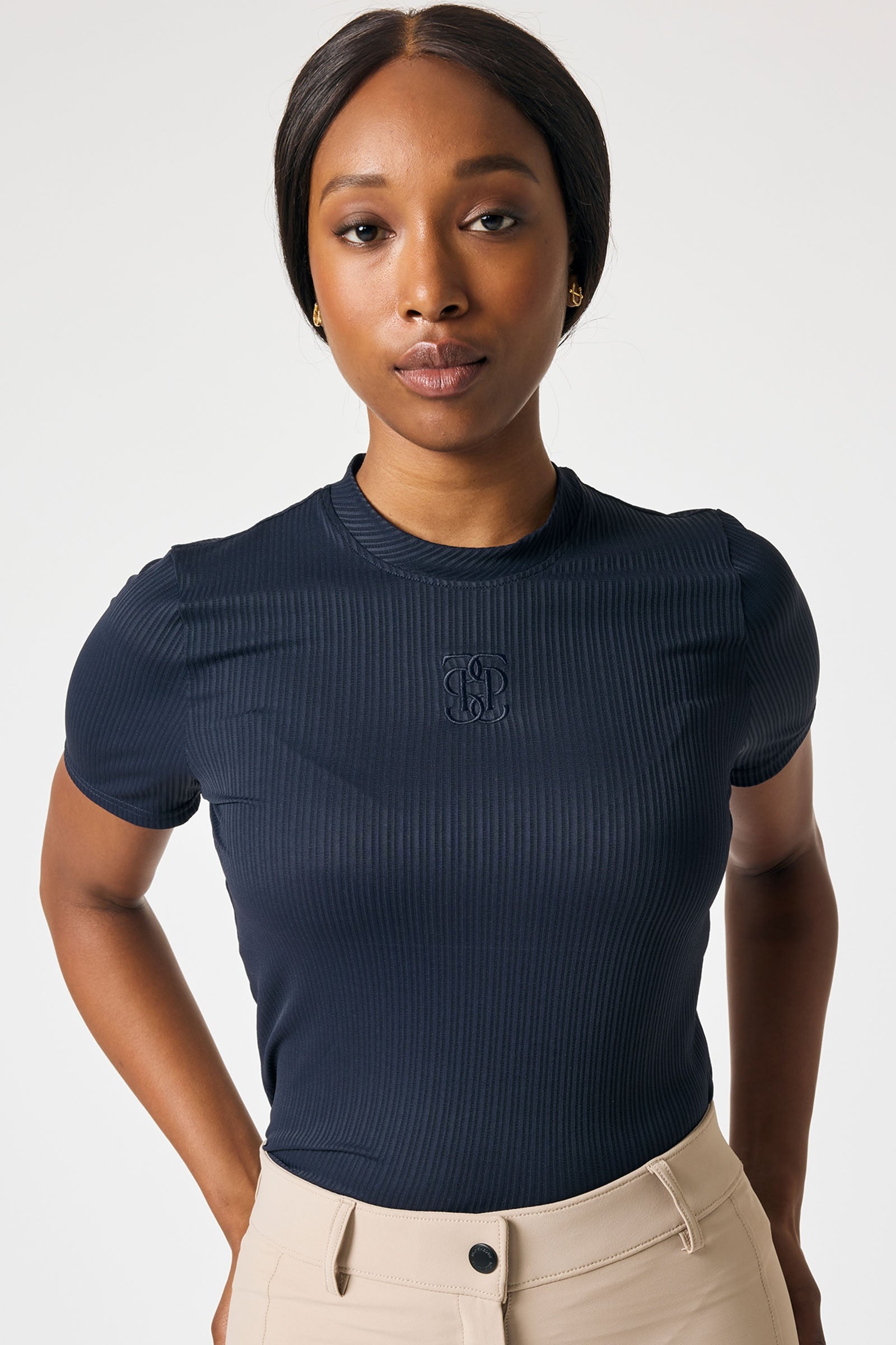 PS of Sweden Courtney S/S Gestreiftes Mesh-Shirt Damen Reitbekleidung