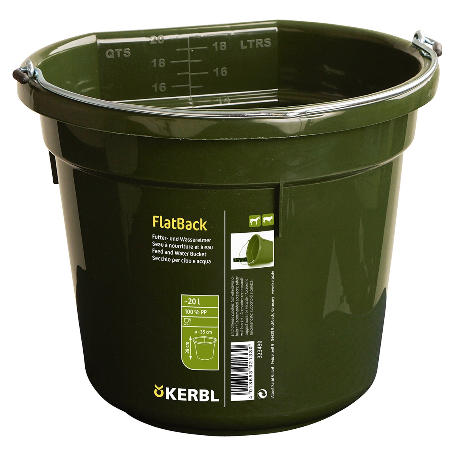 Kerbl Feed and water bucket FlatBack ca. 20L Horse Feeders & Waterers