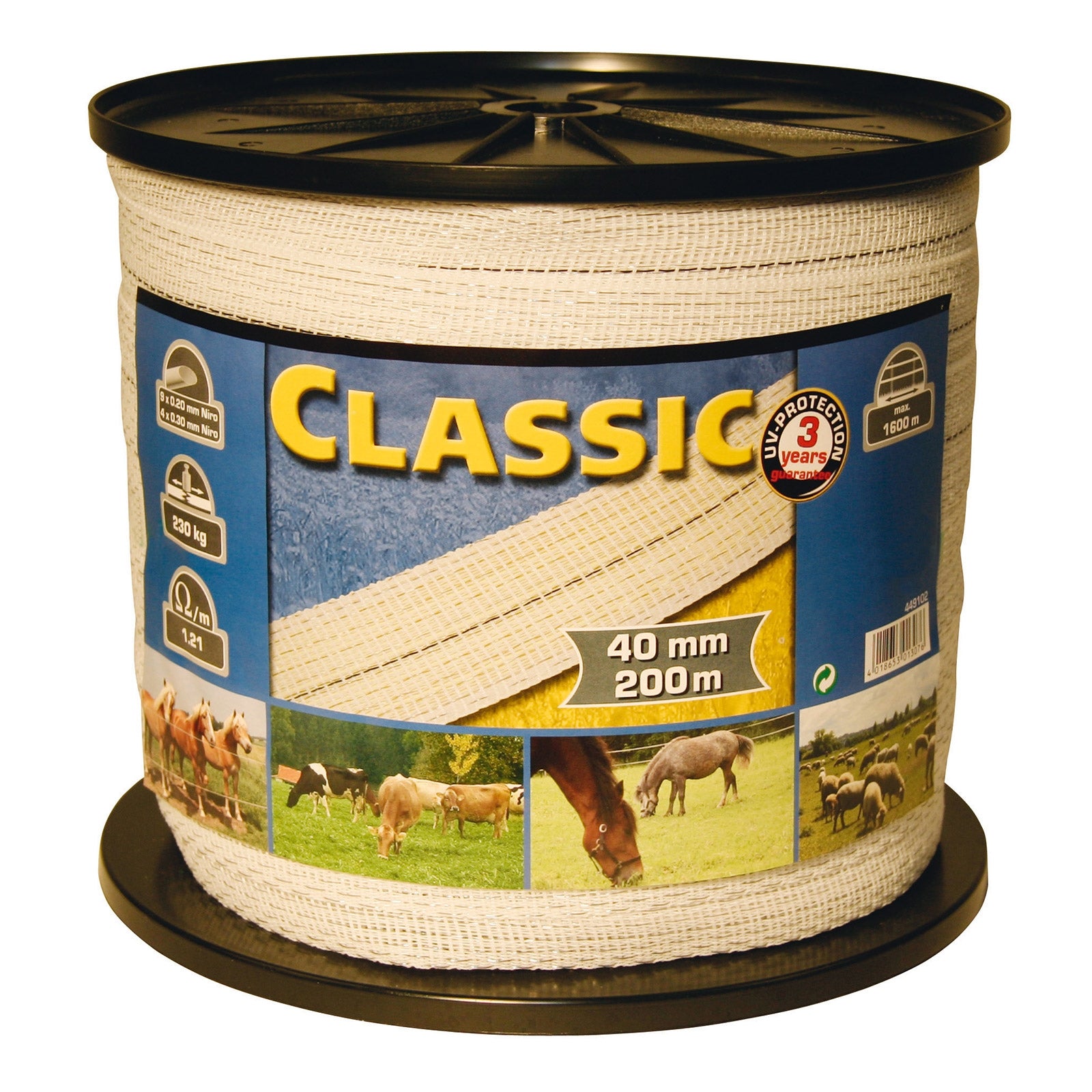 Kerbl Classic Weidezaunband, 10mm weiß, 2x0,20+2x0,30 Niro, 200m Weidezaun