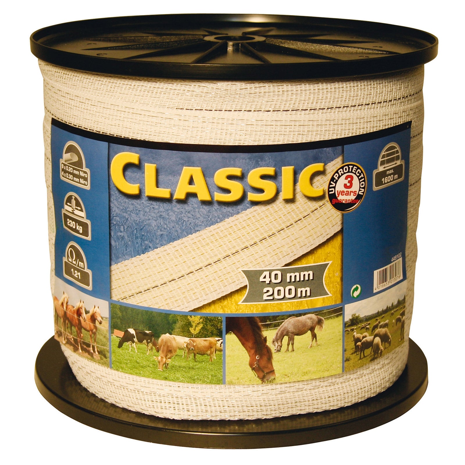 Kerbl Classic Weidezaunband, 40mm weiß, 9x0,20+4x0,30Niro, 200m Weidezaun