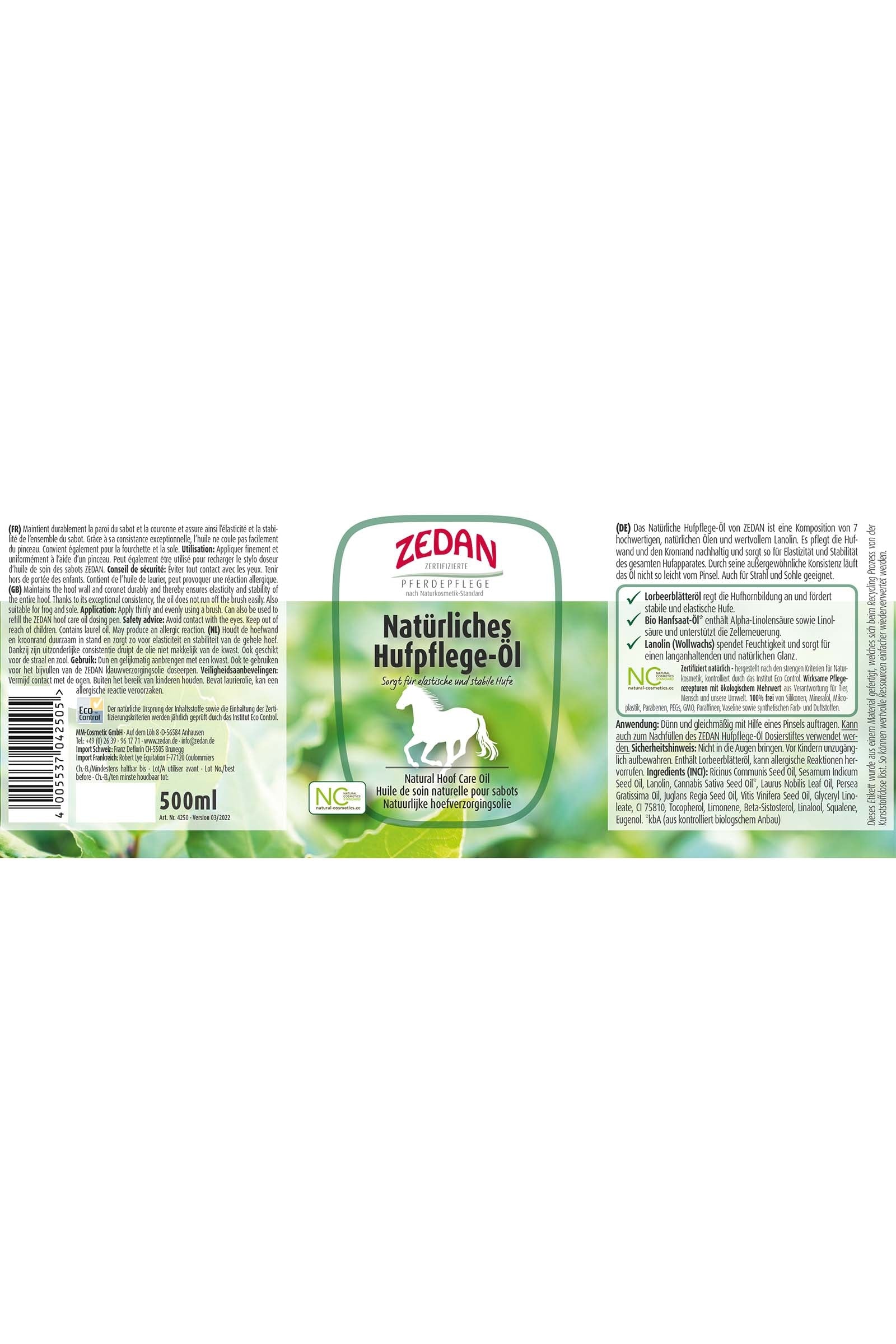 Zedan Natural Hoof Care Oil, 500ml Horse Health Care