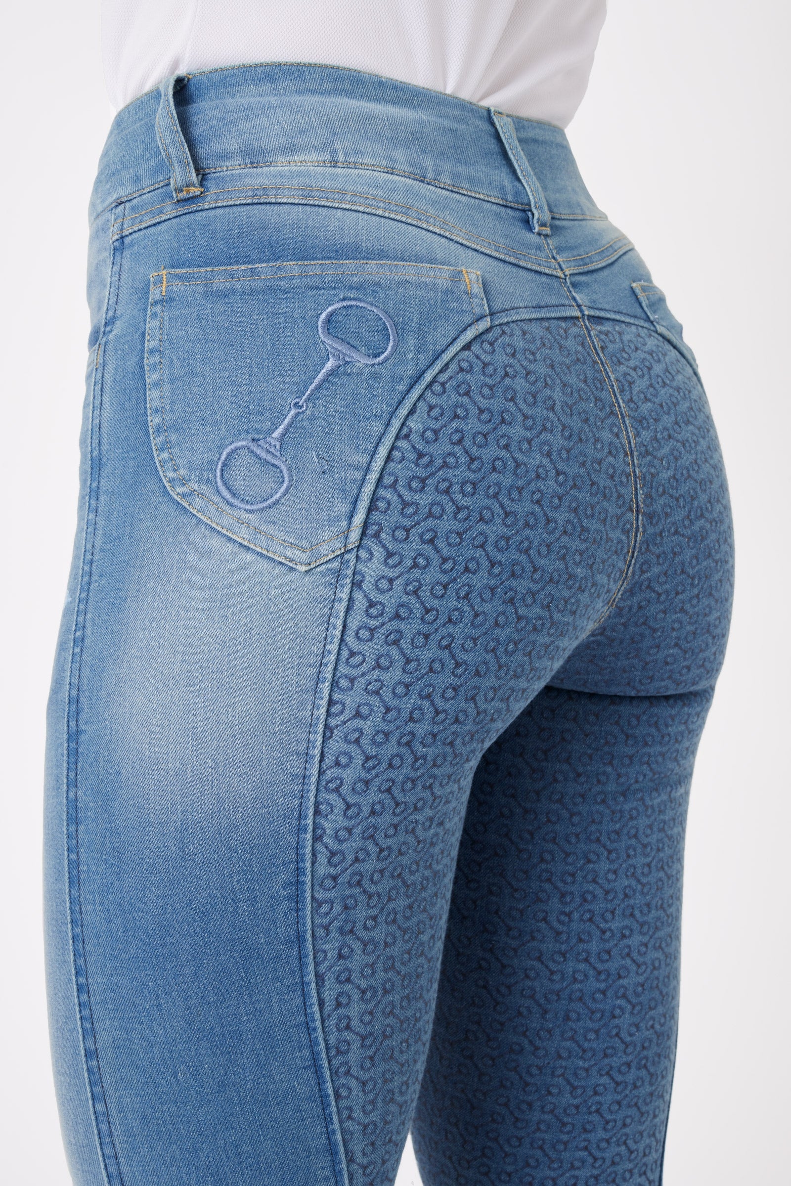 Horze Kaia Women's High Waist Denim Silicone Full Seat Breeches Womens Breeches