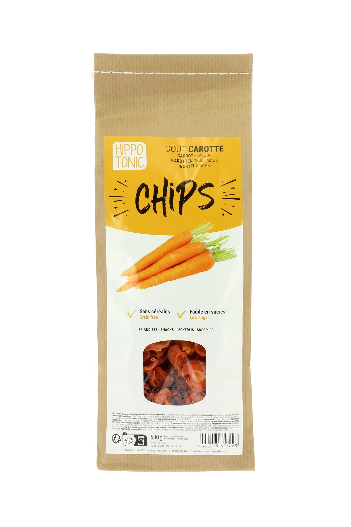 HIPPOTONIC Karotte Chips für Pferde, 500 g Horse Feed & Nutrition
