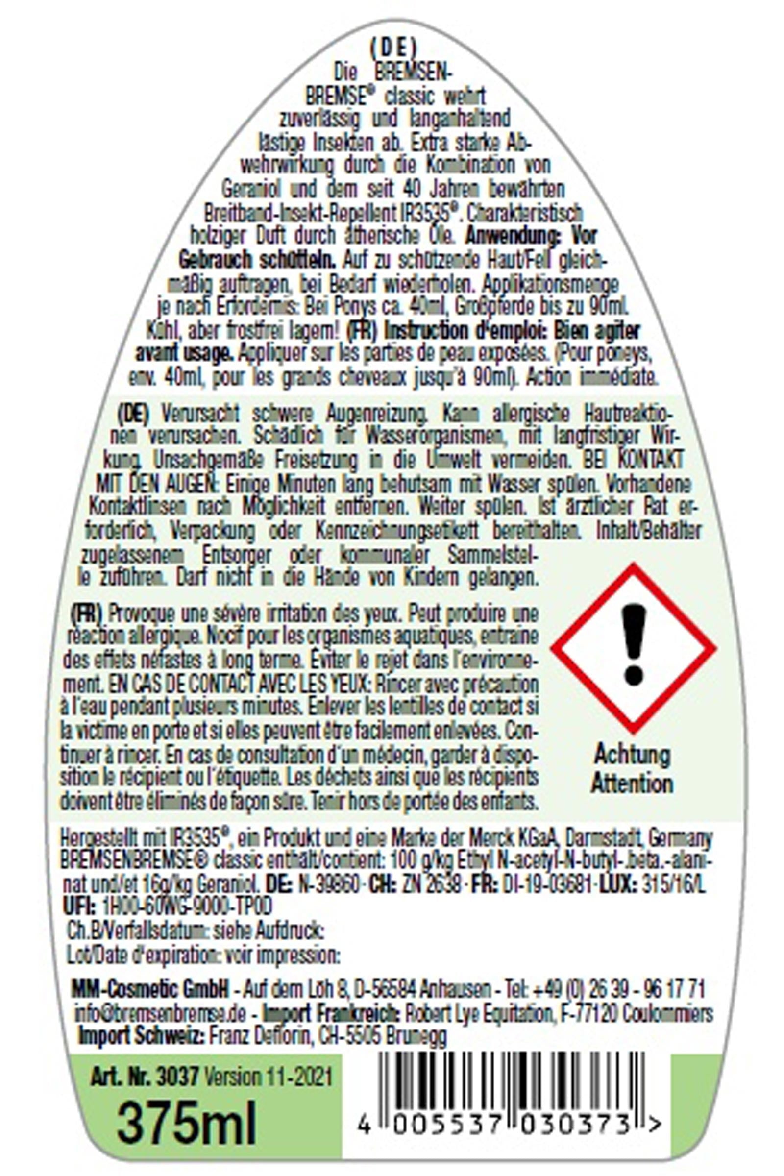 Bremsenbremse Insect Protection - classic 375ml Antifly Protection for Horses