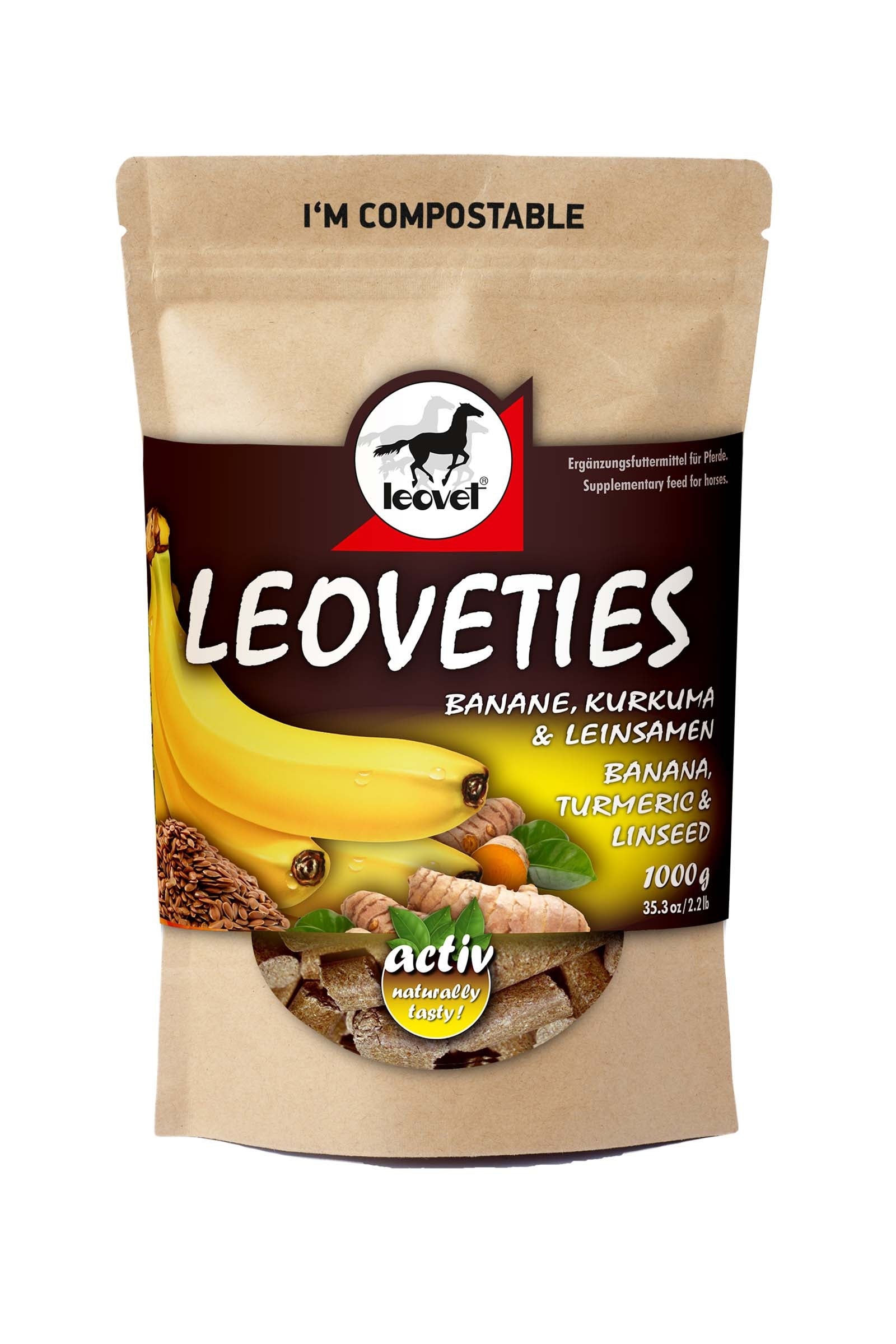 Leovet "Leoveties" Banane, Kurkuma, Leinsamen, 1 Kg Horse Feed & Nutrition