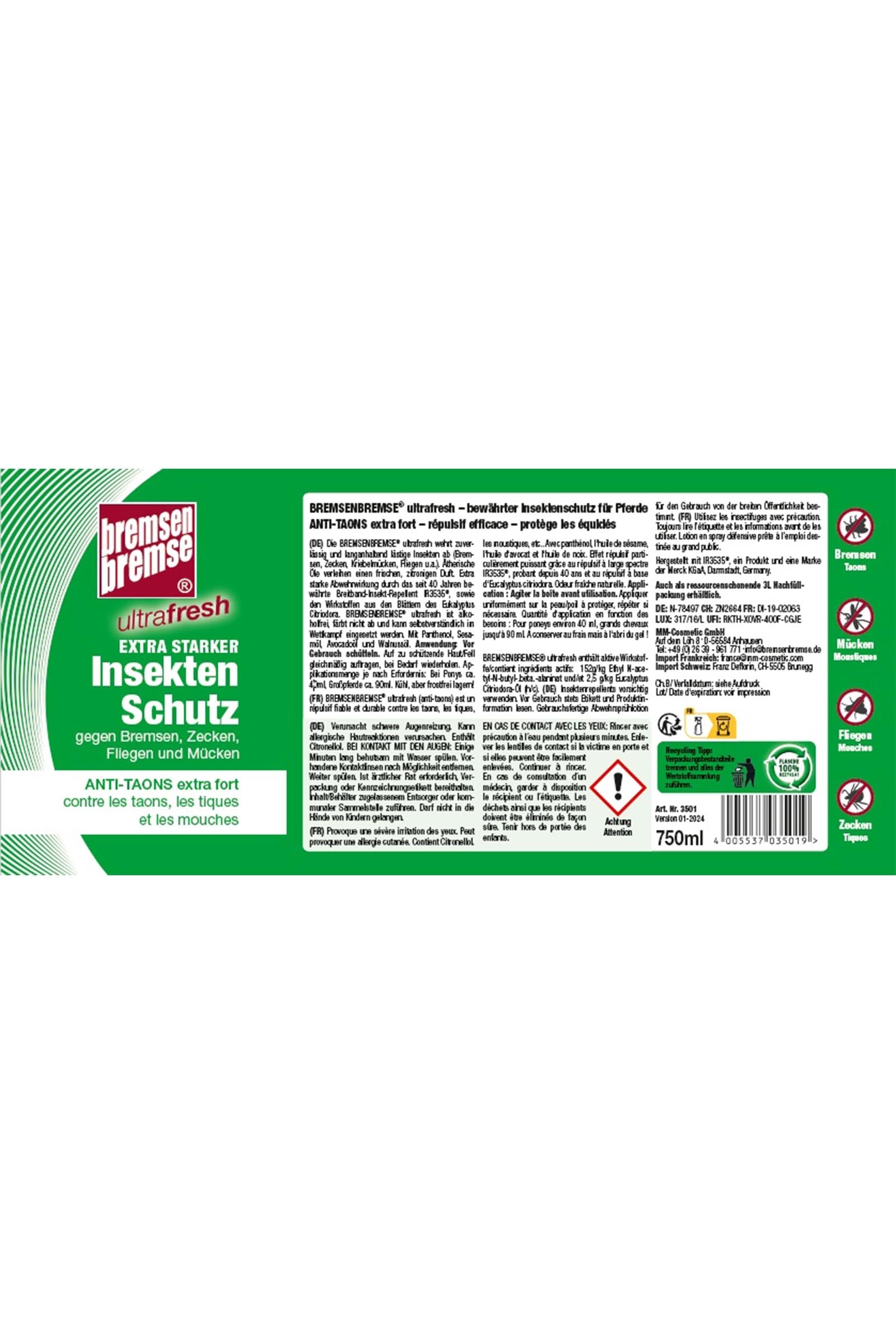 Bremsenbremse Insect Protection - Ultrafresh 750ml Antifly Protection for Horses