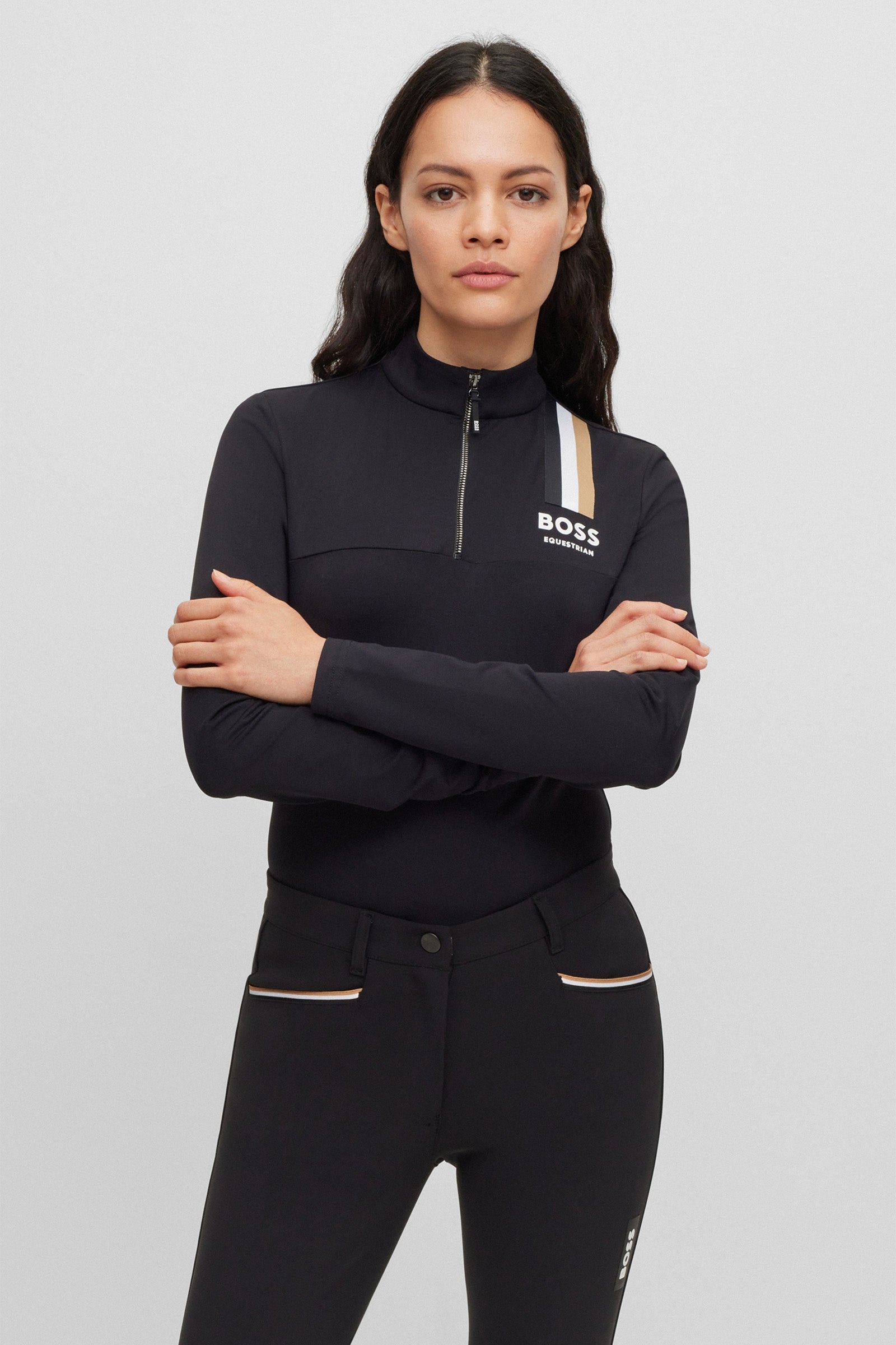 Boss Lia Signature Stripe Damen Trainingsshirt Damen Reitbekleidung