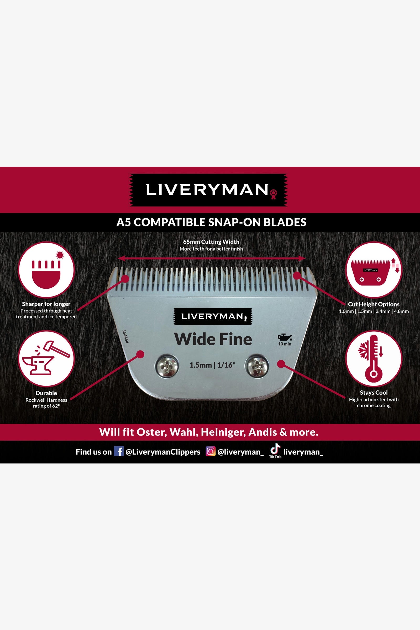 Liveryman A5 Blade Wide Fine, 1.5 mm Horse Clipping & Trimming Tools